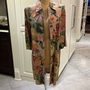 Vintage Floral Painted Suede Trench Coat